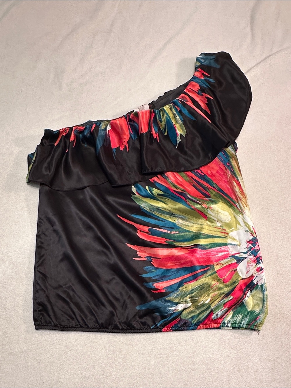 HeartSoul Black One-Shoulder Floral Ruffle Crop Top